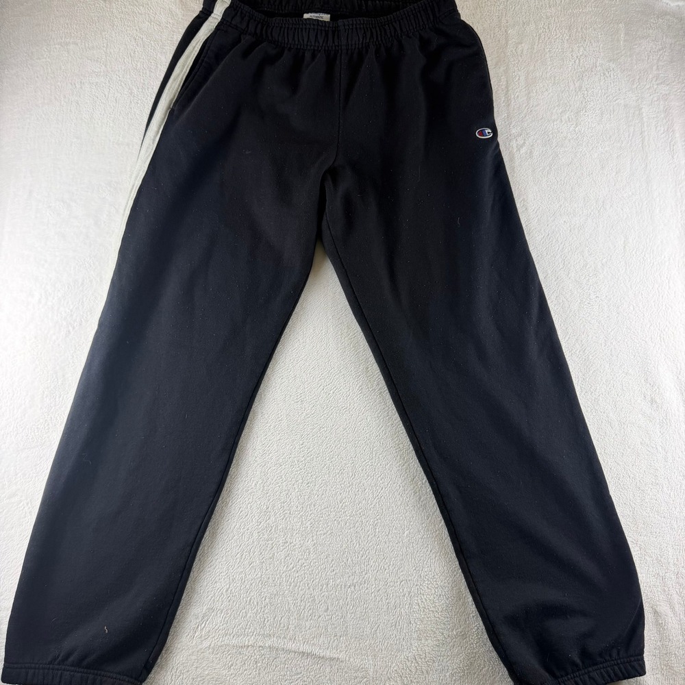 Champion Vintage 90s Sweatpants Side Stripe Black Mens XL Joggers Fleece